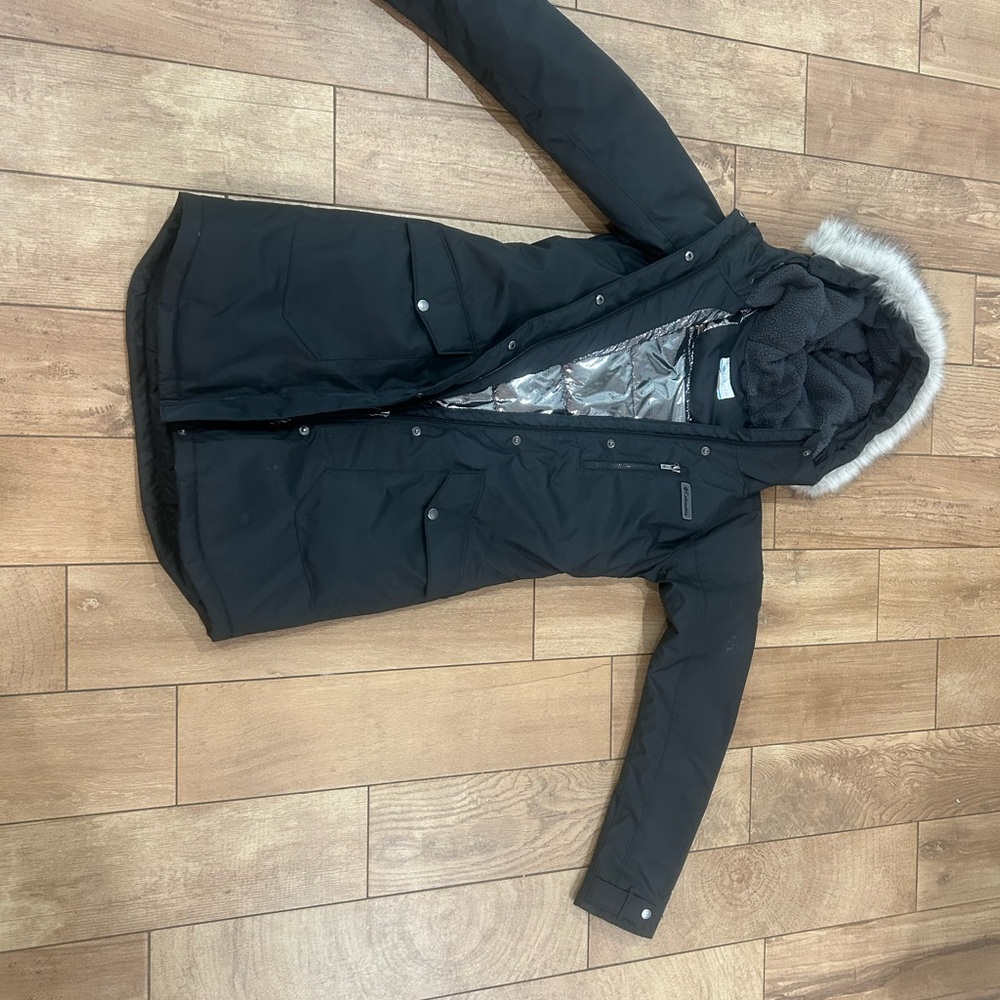 Black Parka with Faux Fur Trim